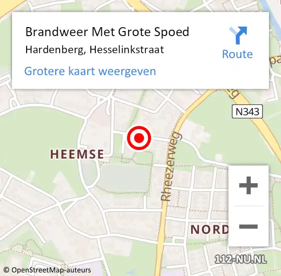 Locatie op kaart van de 112 melding: Brandweer Met Grote Spoed Naar Hardenberg, Hesselinkstraat op 23 oktober 2021 21:24