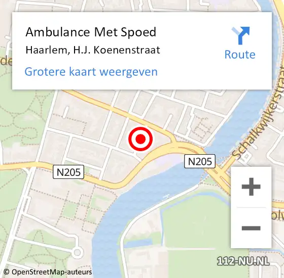 Locatie op kaart van de 112 melding: Ambulance Met Spoed Naar Haarlem, H.J. Koenenstraat op 23 oktober 2021 21:30