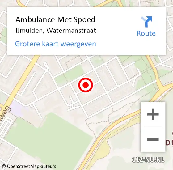 Locatie op kaart van de 112 melding: Ambulance Met Spoed Naar IJmuiden, Watermanstraat op 23 oktober 2021 21:33