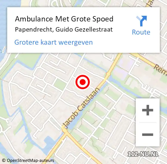 Locatie op kaart van de 112 melding: Ambulance Met Grote Spoed Naar Papendrecht, Guido Gezellestraat op 23 oktober 2021 21:36