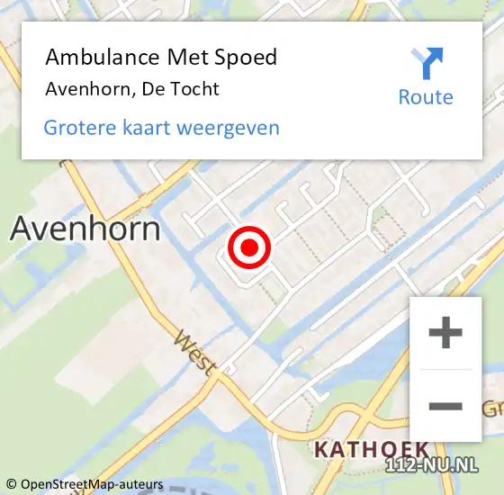 Locatie op kaart van de 112 melding: Ambulance Met Spoed Naar Avenhorn, De Tocht op 23 oktober 2021 21:53