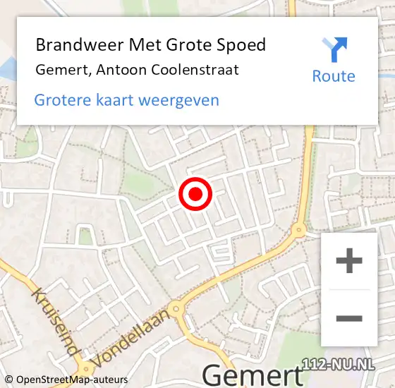 Locatie op kaart van de 112 melding: Brandweer Met Grote Spoed Naar Gemert, Antoon Coolenstraat op 23 oktober 2021 22:57