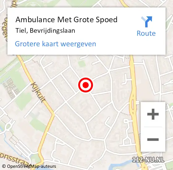 Locatie op kaart van de 112 melding: Ambulance Met Grote Spoed Naar Tiel, Bevrijdingslaan op 23 oktober 2021 23:03