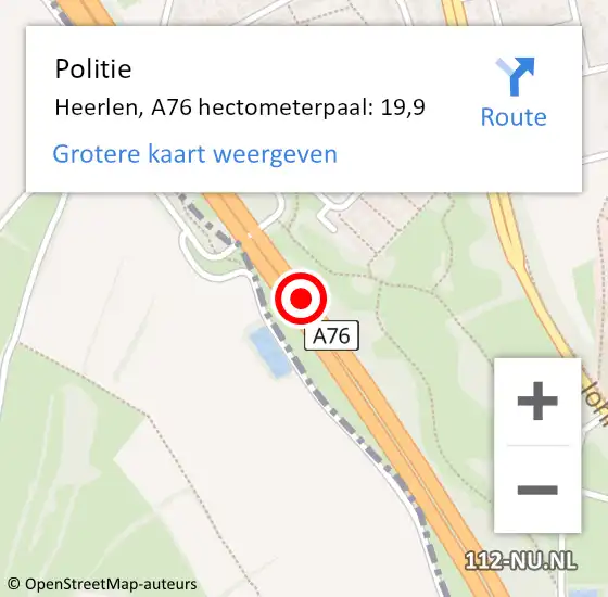 Locatie op kaart van de 112 melding: Politie Heerlen, A76 hectometerpaal: 19,9 op 23 oktober 2021 23:54