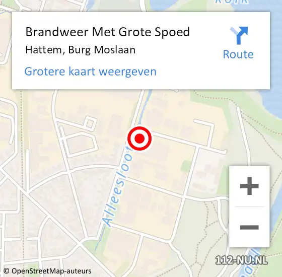 Locatie op kaart van de 112 melding: Brandweer Met Grote Spoed Naar Hattem, Burg Moslaan op 23 oktober 2021 23:56