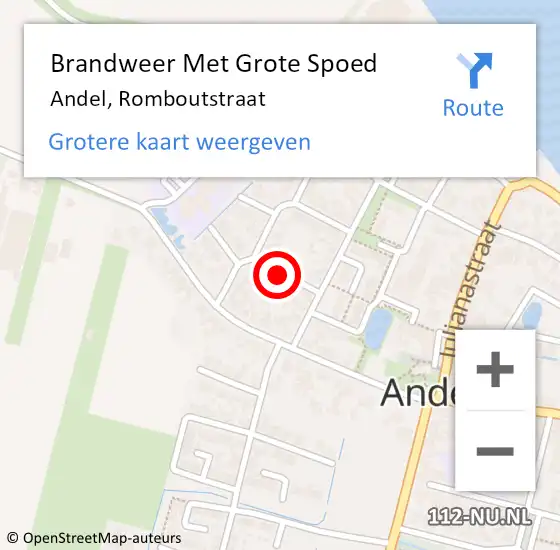 Locatie op kaart van de 112 melding: Brandweer Met Grote Spoed Naar Andel, Romboutstraat op 24 oktober 2021 00:11