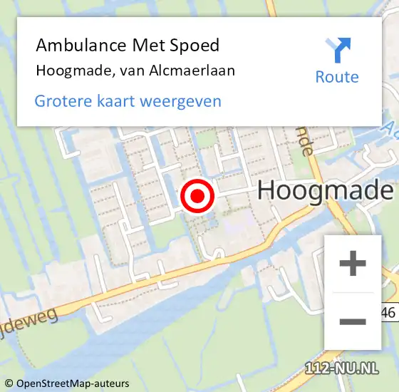 Locatie op kaart van de 112 melding: Ambulance Met Spoed Naar Hoogmade, van Alcmaerlaan op 24 oktober 2021 00:20