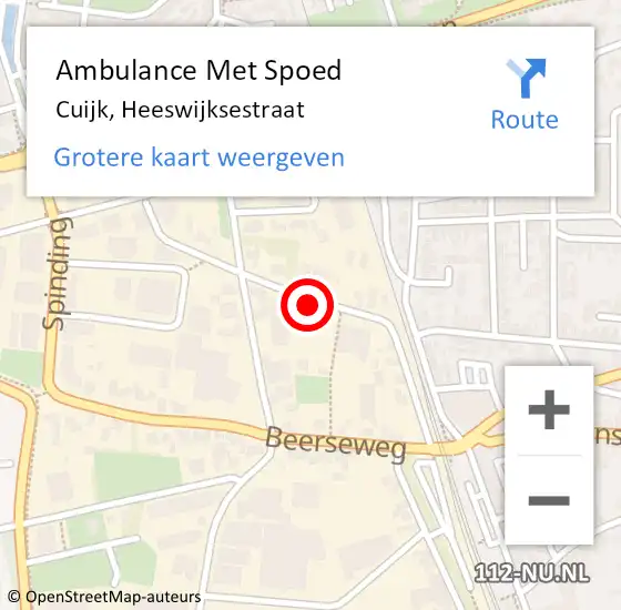 Locatie op kaart van de 112 melding: Ambulance Met Spoed Naar Cuijk, Heeswijksestraat op 24 oktober 2021 00:54