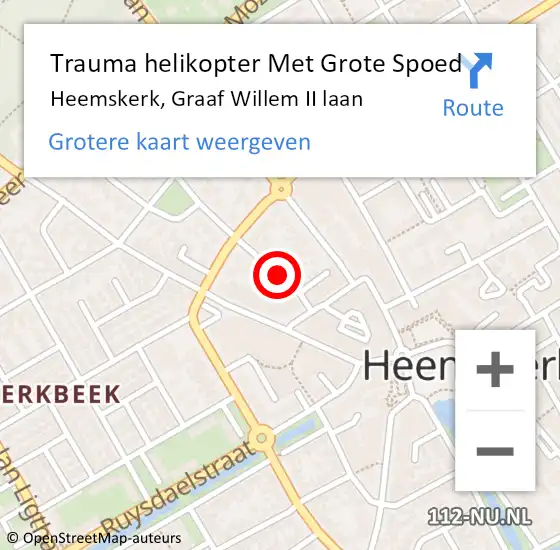 Locatie op kaart van de 112 melding: Trauma helikopter Met Grote Spoed Naar Heemskerk, Graaf Willem II laan op 24 oktober 2021 00:58