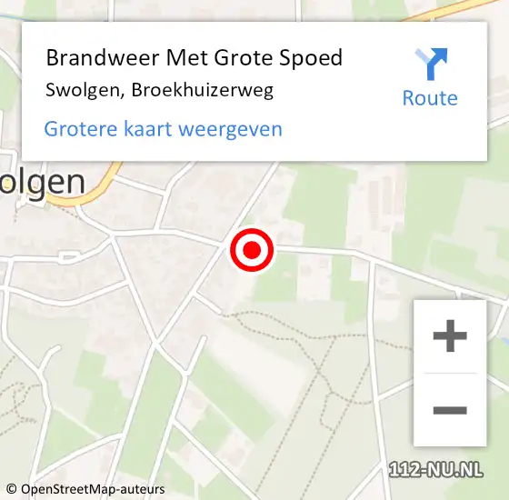 Locatie op kaart van de 112 melding: Brandweer Met Grote Spoed Naar Swolgen, Broekhuizerweg op 24 oktober 2021 01:15