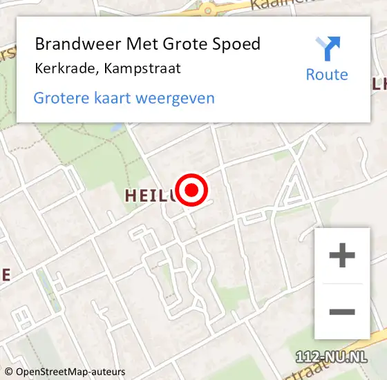 Locatie op kaart van de 112 melding: Brandweer Met Grote Spoed Naar Kerkrade, Kampstraat op 24 oktober 2021 01:31