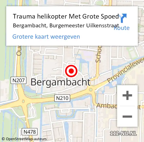 Locatie op kaart van de 112 melding: Trauma helikopter Met Grote Spoed Naar Bergambacht, Burgemeester Uilkensstraat op 24 oktober 2021 01:54