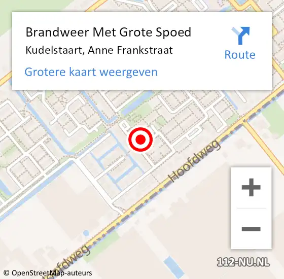 Locatie op kaart van de 112 melding: Brandweer Met Grote Spoed Naar Kudelstaart, Anne Frankstraat op 24 oktober 2021 02:00