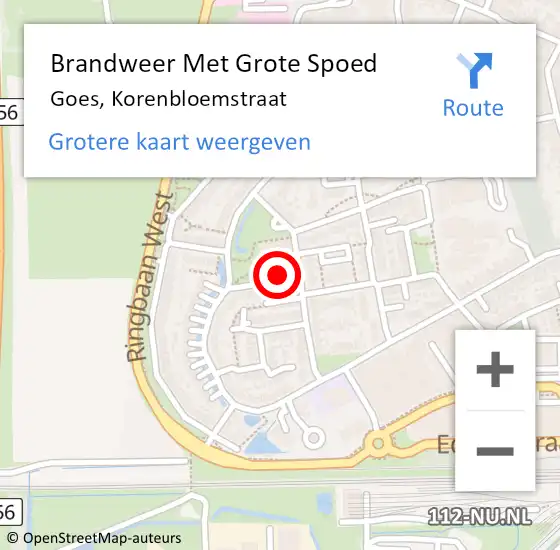 Locatie op kaart van de 112 melding: Brandweer Met Grote Spoed Naar Goes, Korenbloemstraat op 27 juni 2014 01:39