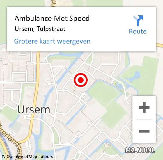 Locatie op kaart van de 112 melding: Ambulance Met Spoed Naar Ursem, Tulpstraat op 24 oktober 2021 05:09