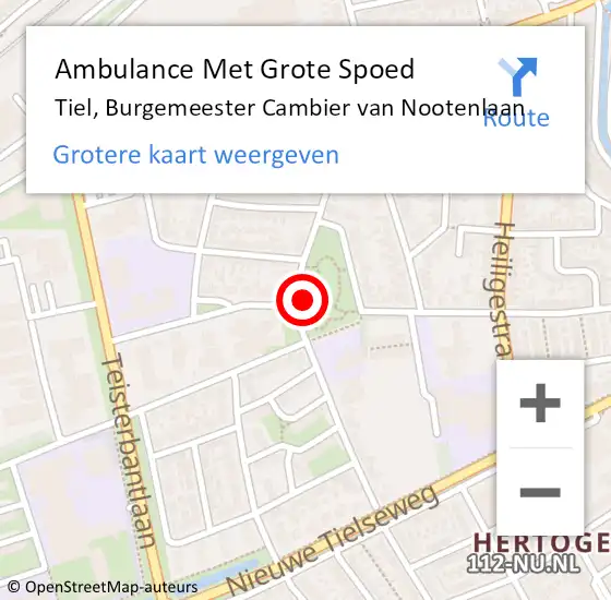 Locatie op kaart van de 112 melding: Ambulance Met Grote Spoed Naar Tiel, Burgemeester Cambier van Nootenlaan op 24 oktober 2021 06:31