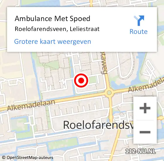 Locatie op kaart van de 112 melding: Ambulance Met Spoed Naar Roelofarendsveen, Leliestraat op 24 oktober 2021 06:53