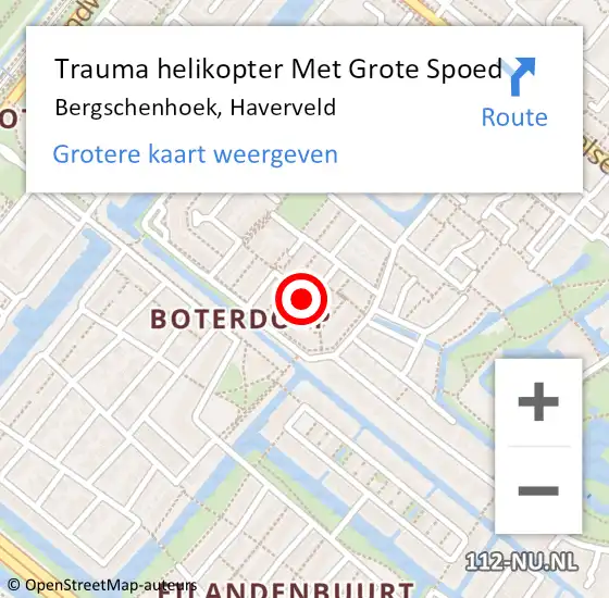 Locatie op kaart van de 112 melding: Trauma helikopter Met Grote Spoed Naar Bergschenhoek, Haverveld op 24 oktober 2021 08:40