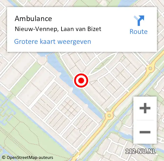 Locatie op kaart van de 112 melding: Ambulance Nieuw-Vennep, Laan van Bizet op 24 oktober 2021 08:49