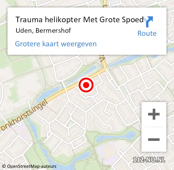 Locatie op kaart van de 112 melding: Trauma helikopter Met Grote Spoed Naar Uden, Bermershof op 24 oktober 2021 08:59