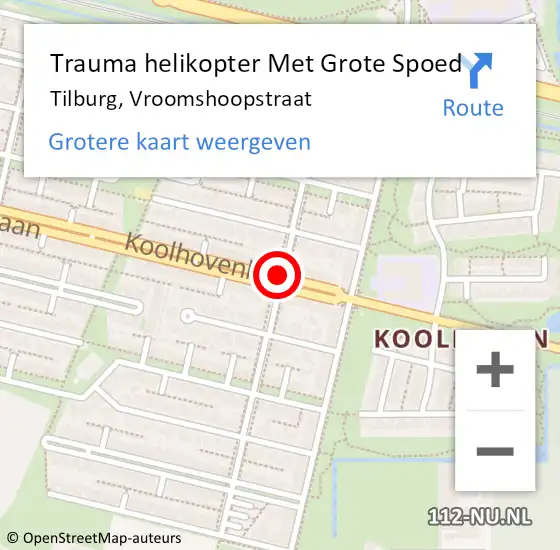 Locatie op kaart van de 112 melding: Trauma helikopter Met Grote Spoed Naar Tilburg, Vroomshoopstraat op 24 oktober 2021 09:00