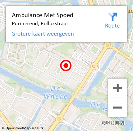 Locatie op kaart van de 112 melding: Ambulance Met Spoed Naar Purmerend, Polluxstraat op 24 oktober 2021 09:30