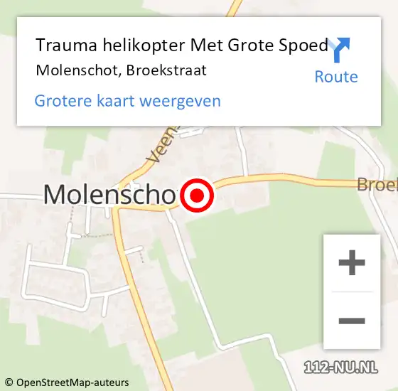 Locatie op kaart van de 112 melding: Trauma helikopter Met Grote Spoed Naar Molenschot, Broekstraat op 24 oktober 2021 09:57