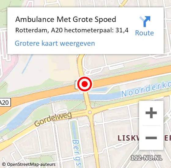 Locatie op kaart van de 112 melding: Ambulance Met Grote Spoed Naar Rotterdam, A20 hectometerpaal: 31,4 op 24 oktober 2021 10:13