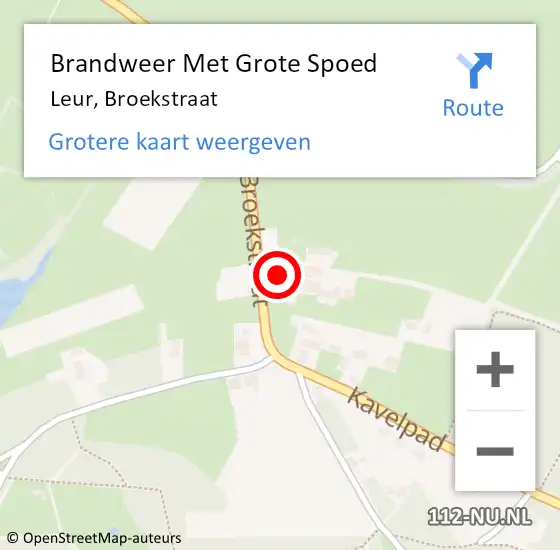 Locatie op kaart van de 112 melding: Brandweer Met Grote Spoed Naar Leur, Broekstraat op 24 oktober 2021 10:21