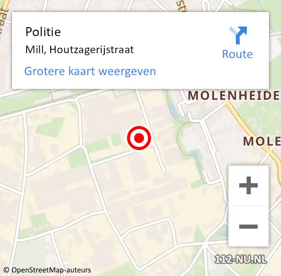 Locatie op kaart van de 112 melding: Politie Mill, Houtzagerijstraat op 24 oktober 2021 10:23