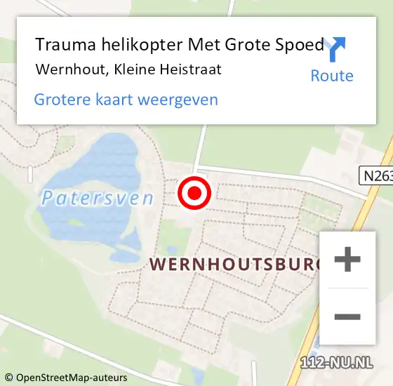Locatie op kaart van de 112 melding: Trauma helikopter Met Grote Spoed Naar Wernhout, Kleine Heistraat op 24 oktober 2021 10:23