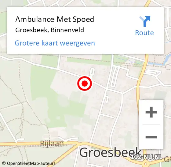 Locatie op kaart van de 112 melding: Ambulance Met Spoed Naar Groesbeek, Binnenveld op 24 oktober 2021 10:28