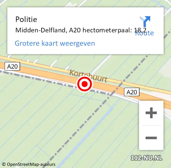 Locatie op kaart van de 112 melding: Politie Midden-Delfland, A20 hectometerpaal: 18,2 op 24 oktober 2021 10:35