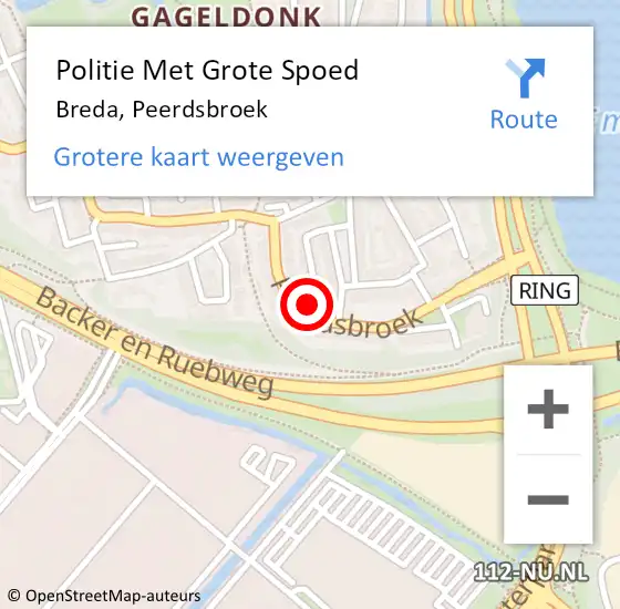 Locatie op kaart van de 112 melding: Politie Met Grote Spoed Naar Breda, Peerdsbroek op 24 oktober 2021 10:39