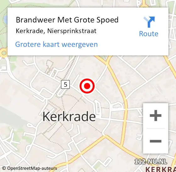 Locatie op kaart van de 112 melding: Brandweer Met Grote Spoed Naar Kerkrade, Niersprinkstraat op 24 oktober 2021 11:17