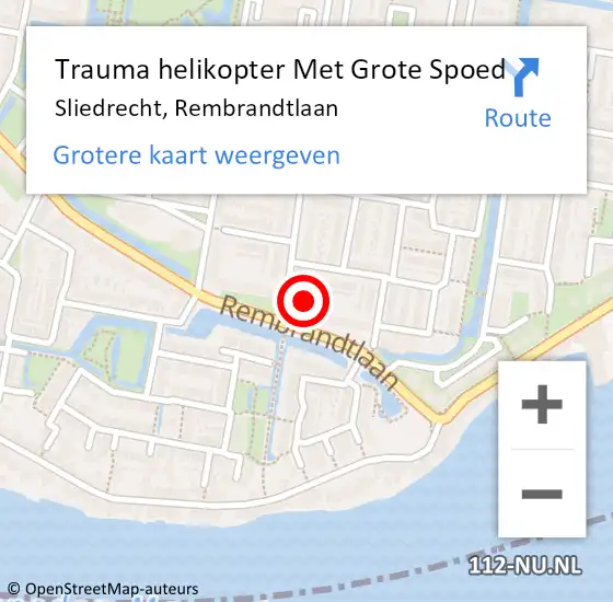 Locatie op kaart van de 112 melding: Trauma helikopter Met Grote Spoed Naar Sliedrecht, Rembrandtlaan op 24 oktober 2021 11:31