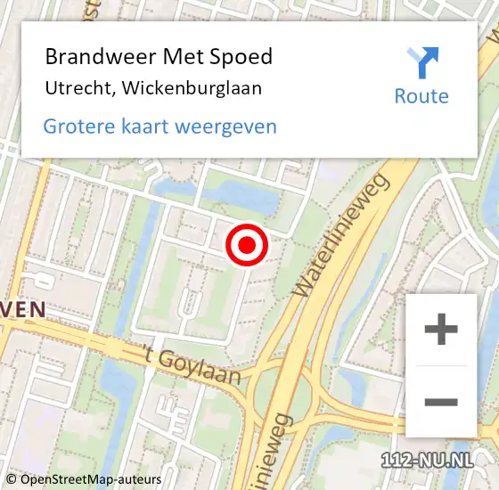 Locatie op kaart van de 112 melding: Brandweer Met Spoed Naar Utrecht, Wickenburglaan op 24 oktober 2021 11:56