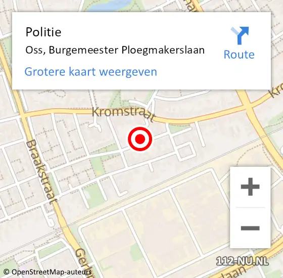 Locatie op kaart van de 112 melding: Politie Oss, Burgemeester Ploegmakerslaan op 24 oktober 2021 11:59