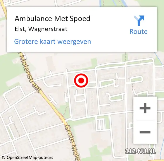Locatie op kaart van de 112 melding: Ambulance Met Spoed Naar Elst, Wagnerstraat op 24 oktober 2021 11:59