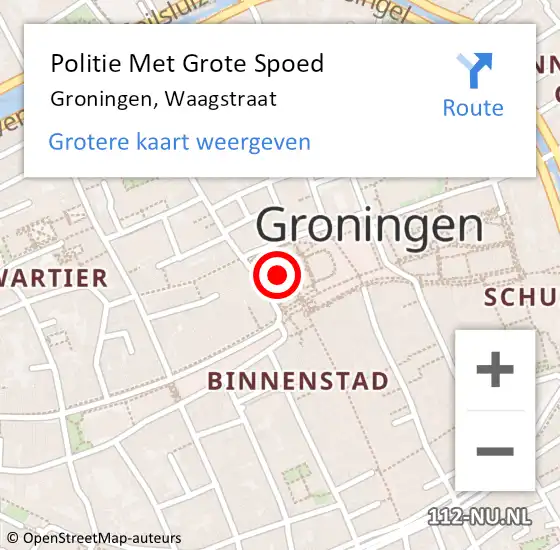 Locatie op kaart van de 112 melding: Politie Met Grote Spoed Naar Groningen, Waagstraat op 24 oktober 2021 12:09