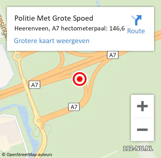 Locatie op kaart van de 112 melding: Politie Met Grote Spoed Naar Heerenveen, A7 hectometerpaal: 146,6 op 24 oktober 2021 12:30