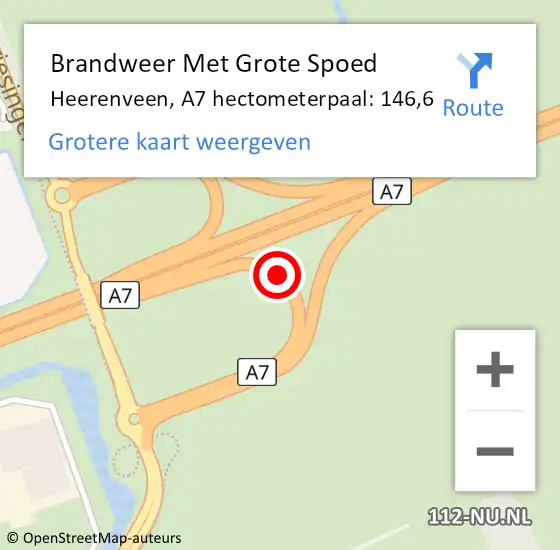Locatie op kaart van de 112 melding: Brandweer Met Grote Spoed Naar Heerenveen, A7 hectometerpaal: 146,6 op 24 oktober 2021 12:30