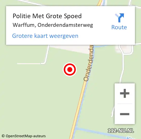 Locatie op kaart van de 112 melding: Politie Met Grote Spoed Naar Warffum, Onderdendamsterweg op 24 oktober 2021 12:51