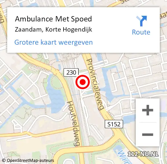 Locatie op kaart van de 112 melding: Ambulance Met Spoed Naar Zaandam, Korte Hogendijk op 24 oktober 2021 13:19