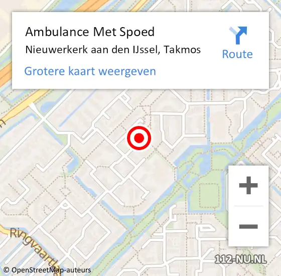 Locatie op kaart van de 112 melding: Ambulance Met Spoed Naar Nieuwerkerk aan den IJssel, Takmos op 24 oktober 2021 13:20