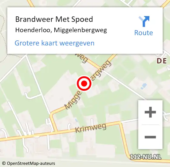 Locatie op kaart van de 112 melding: Brandweer Met Spoed Naar Hoenderloo, Miggelenbergweg op 24 oktober 2021 13:42
