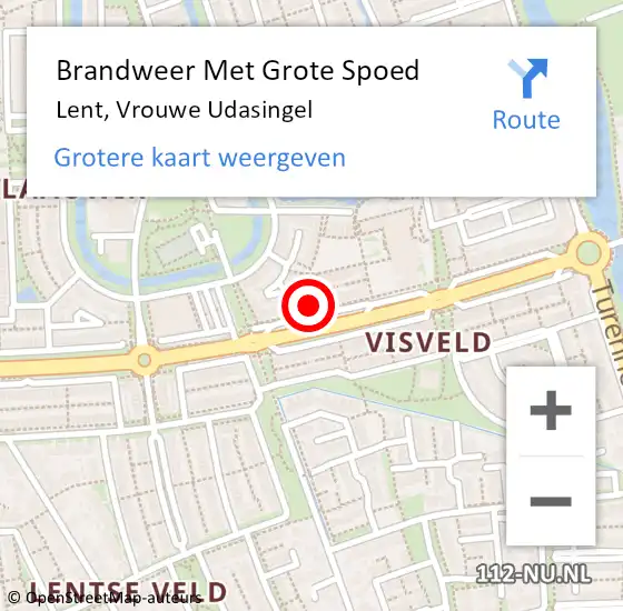 Locatie op kaart van de 112 melding: Brandweer Met Grote Spoed Naar Lent, Vrouwe Udasingel op 24 oktober 2021 14:19