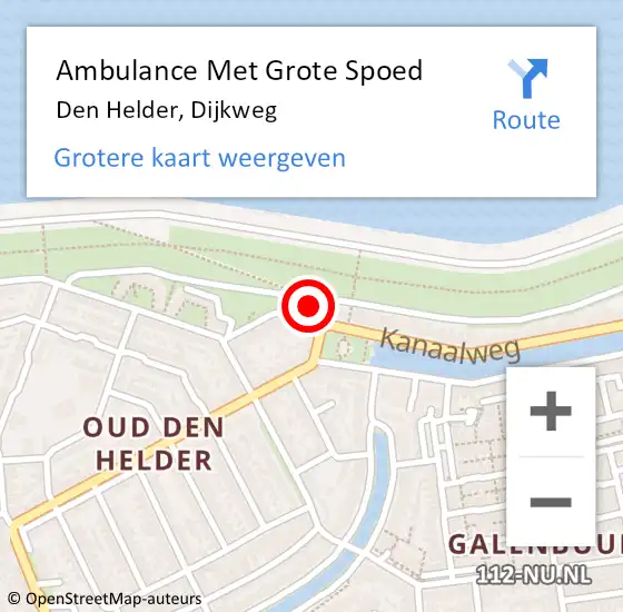 Locatie op kaart van de 112 melding: Ambulance Met Grote Spoed Naar Den Helder, Dijkweg op 24 oktober 2021 14:33