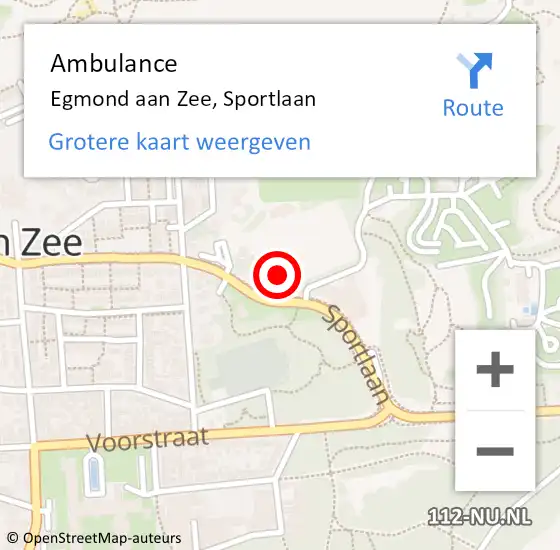 Locatie op kaart van de 112 melding: Ambulance Egmond aan Zee, Sportlaan op 24 oktober 2021 14:47