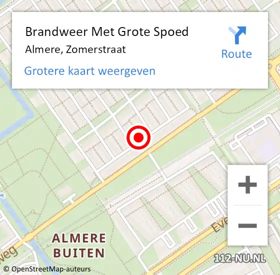 Locatie op kaart van de 112 melding: Brandweer Met Grote Spoed Naar Almere, Zomerstraat op 24 oktober 2021 14:54